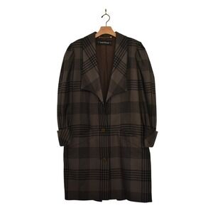 Louis Feraud Plaid Wool Blend Button Up Coat Size 10
